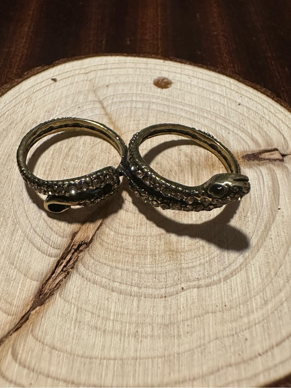 Gold Tone Snake Wrap Double Ring with Rhinestones Size 7/8